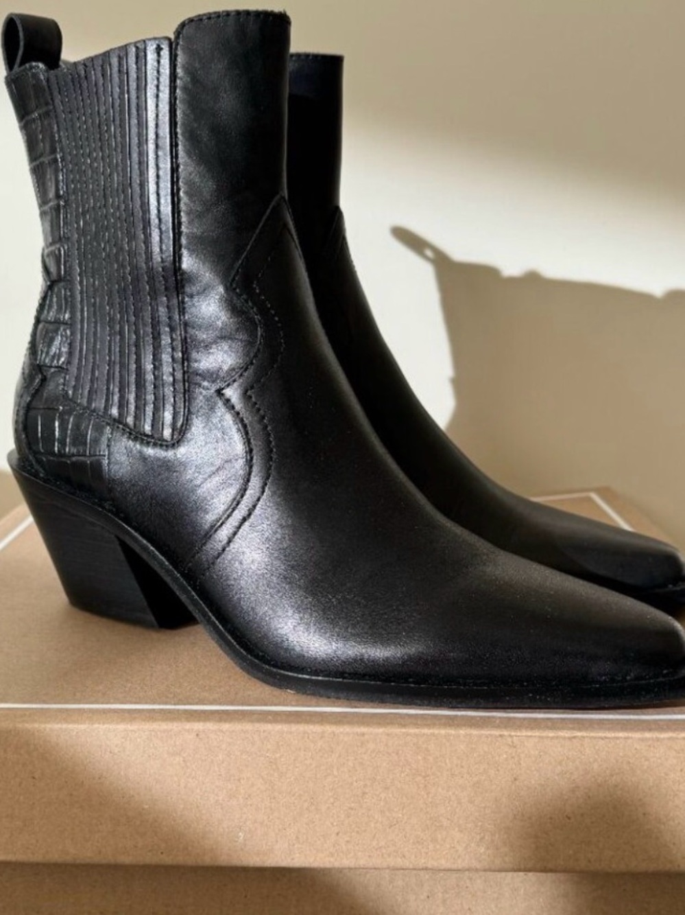 Dolce Vita Black Leather Western Ankle Boots - Women's